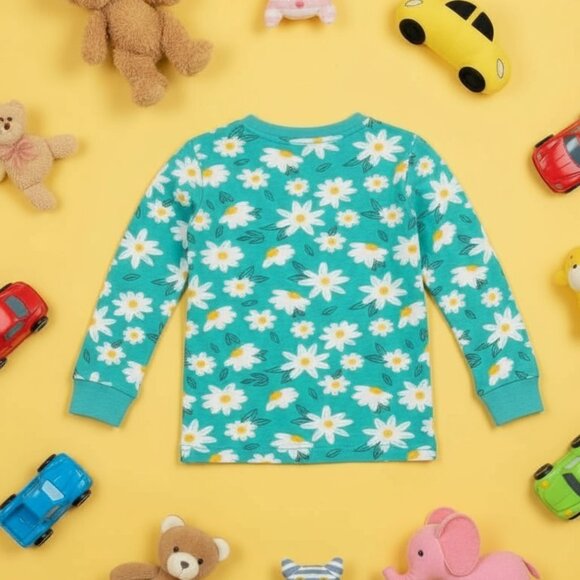 Bright Blue Floral Kids Pajama Set – Soft Cotton Sleepwear - Picture 4 of 5